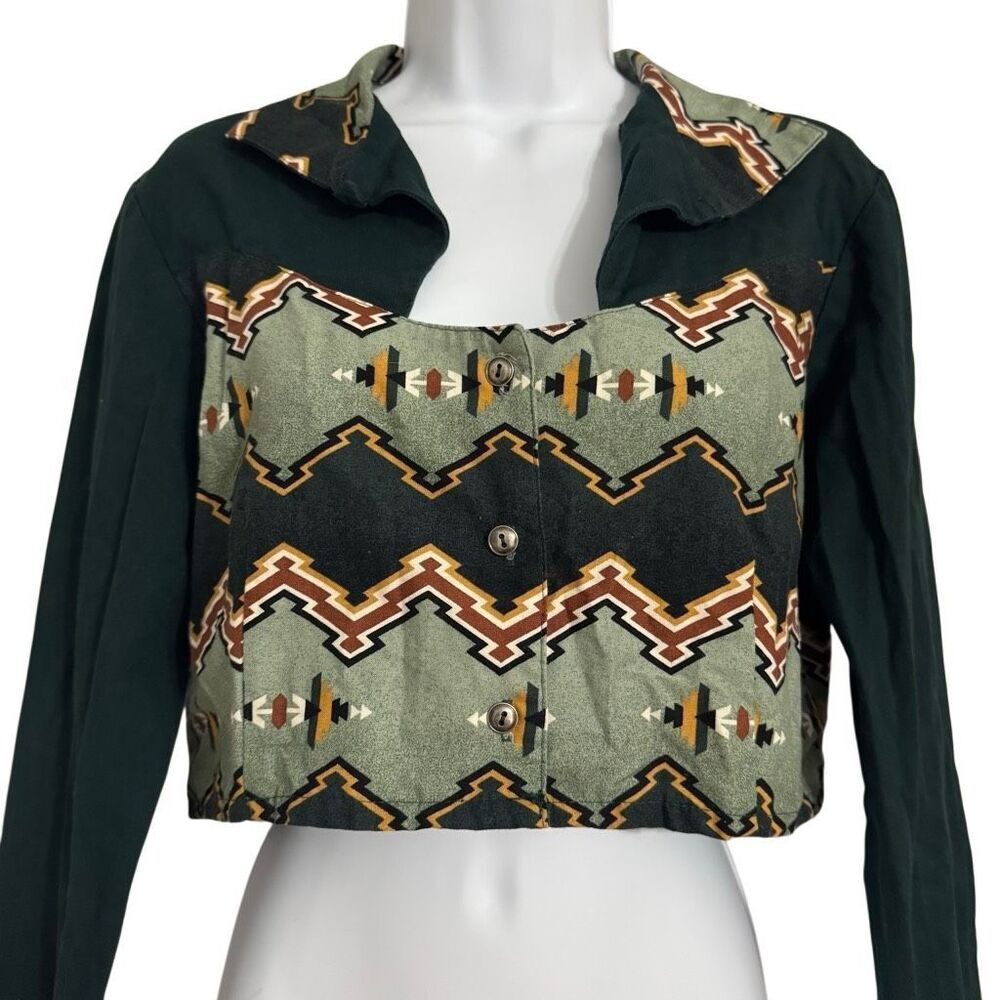 Vintage Rough Rider Made in USA Southwestern Aztec Cropped Button Front Top L